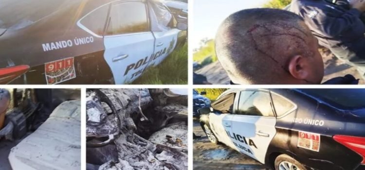 Golpean a 2 policías y queman su patrulla en Toluca