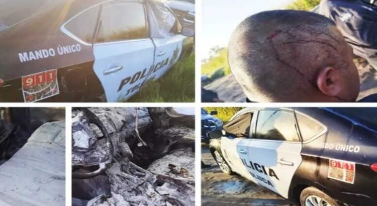 Golpean a 2 policías y queman su patrulla en Toluca