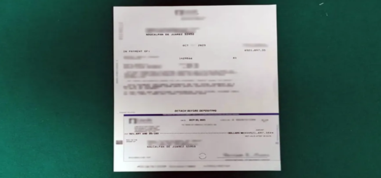 Interceptan cheque en Toluca por 9.4 millones de pesos