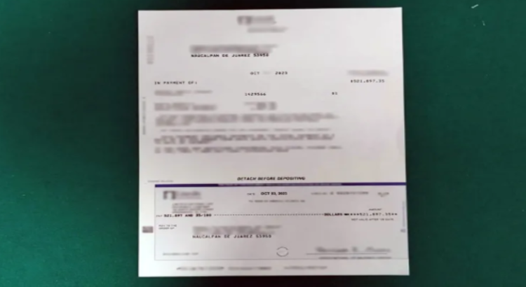 Interceptan cheque en Toluca por 9.4 millones de pesos