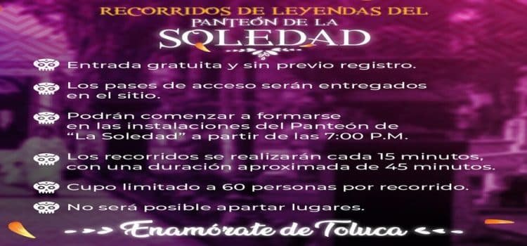 Preparan recorridos nocturnos GRATUITOS en Panteón de La Soledad de Toluca