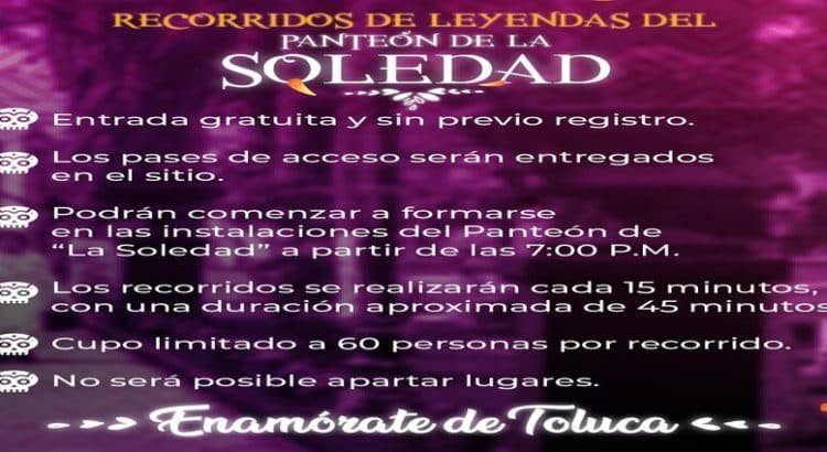 Preparan recorridos nocturnos GRATUITOS en Panteón de La Soledad de Toluca