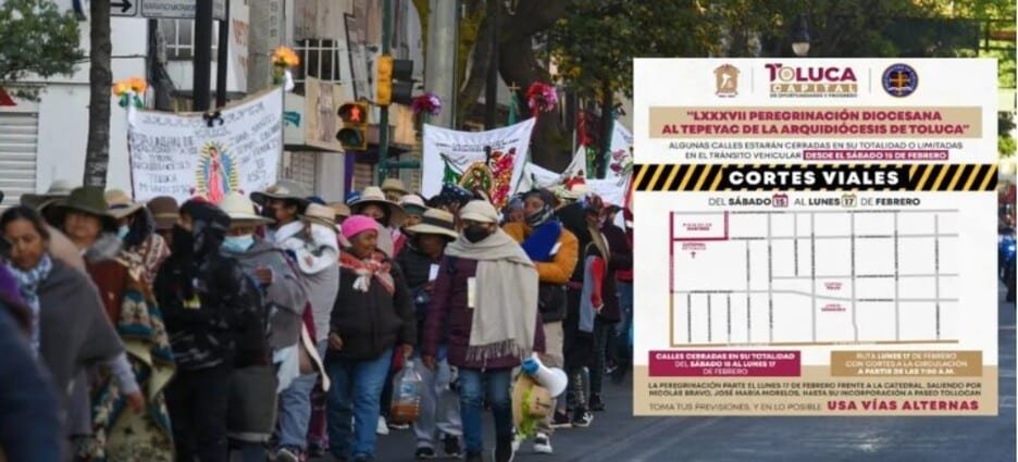 Cierres viales en Toluca por Peregrinación Diocesana al Tepeyac