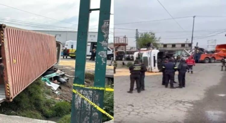 Caja de tráiler cayó sobre mototaxi en Toluca