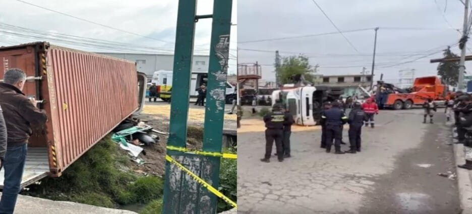 Caja de tráiler cayó sobre mototaxi en Toluca