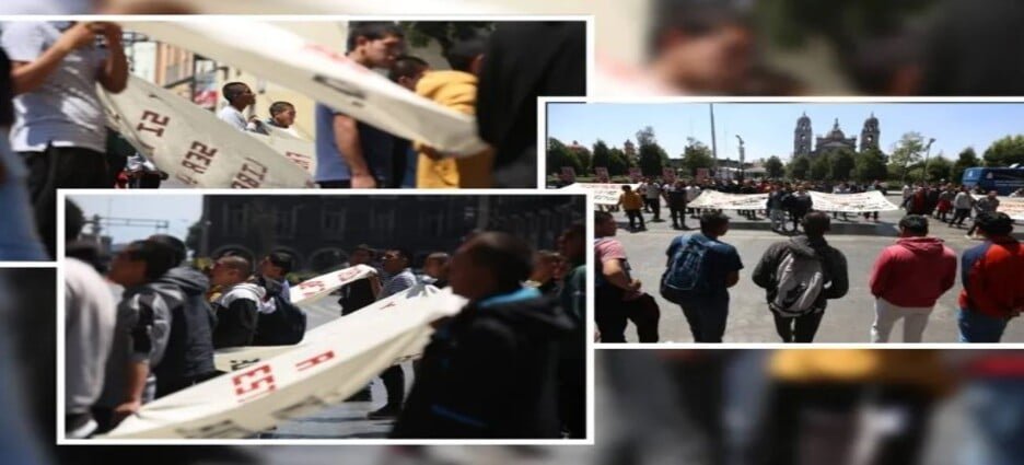 Persiste manifestación de normalistas de Tenería frente a Palacio de Gobierno en Toluca