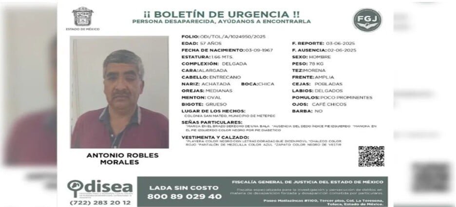 Encuentran a hombre sin vida en Toluca; había desaparecido desde el 2 de junio
