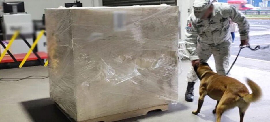 Decomisan caja con 34 kilos de metanfetamina en el Aeropuerto de Toluca