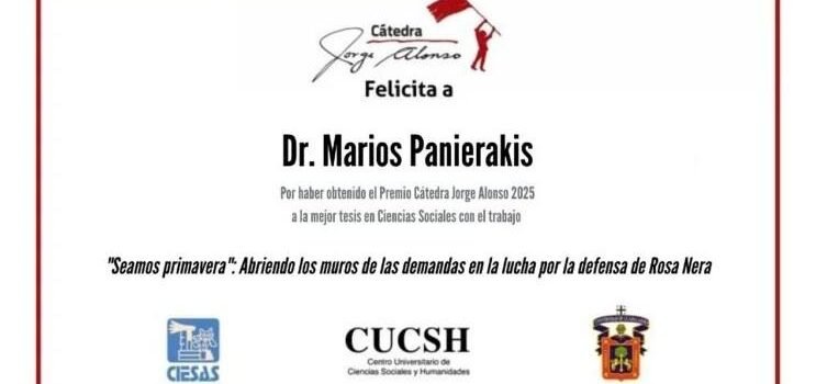 Reconocen al sociólogo griego Marios Panierakis con la Cátedra Jorge Alonso 2025