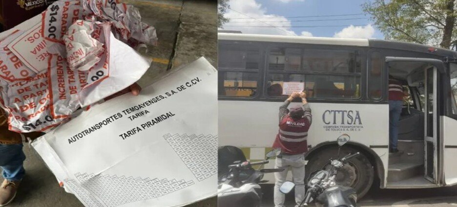 SEMOV retira calcomanías de incremento al pasaje en Toluca