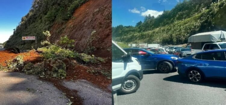 Deslave genera caos vial en la autopista México-Toluca Deslave genera caos vial en la autopista México-Toluca