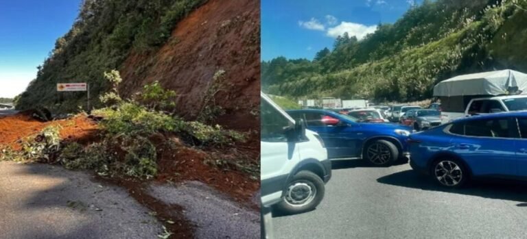 Deslave genera caos vial en la autopista México-Toluca