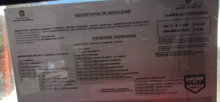 Transporte público deberá mostrar pirámide tarifaria en Edomex Transporte público deberá mostrar pirámide tarifaria en Edomex